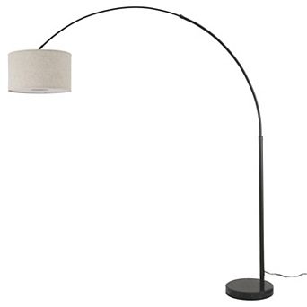 FC Design Modern 81" Tall Standing Adjustable Arched Floor Lamp with Drum Shade and Marble Base