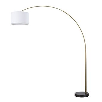 FC Design Modern 81" Tall Standing Adjustable Arched Floor Lamp with Drum Shade and Marble Base