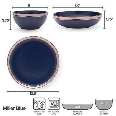 Mikasa Miller Blue 12-Piece Stoneware Dinnerware Set