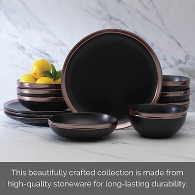 Mikasa Miller Black 12-Piece Stoneware Dinnerware Set