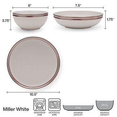 Mikasa Miller White 12-Piece Stoneware Dinnerware Set