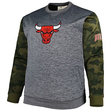 Men's Fanatics Branded Heather Charcoal Chicago Bulls Big & Tall Camo Stitched Sweatshirt