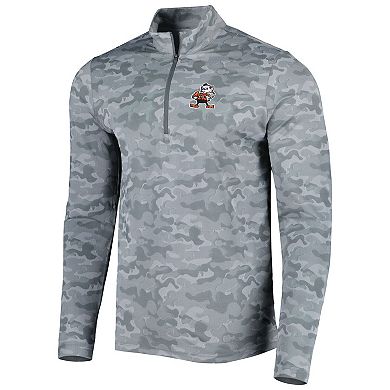 Men's Antigua Gray Cleveland Browns Brigade Throwback Quarter-Zip Top