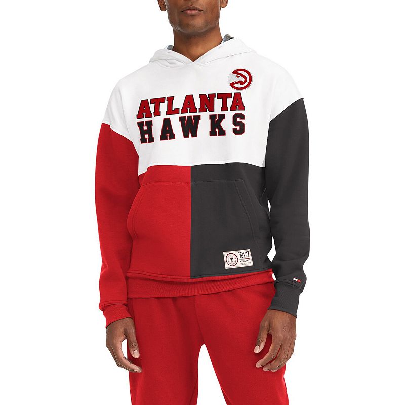 Mens Tommy Jeans White/Red Atlanta Hawks Andrew Split Pullover Hoodie, Siz