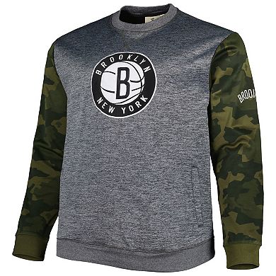 Men's Fanatics Branded Heather Charcoal Brooklyn Nets Big & Tall Camo Stitched Sweatshirt
