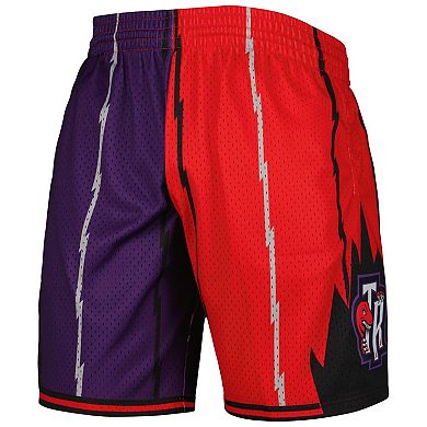 Men's Mitchell & Ness Purple/Red Toronto Raptors Hardwood Classics 1998 Split Swingman Shorts