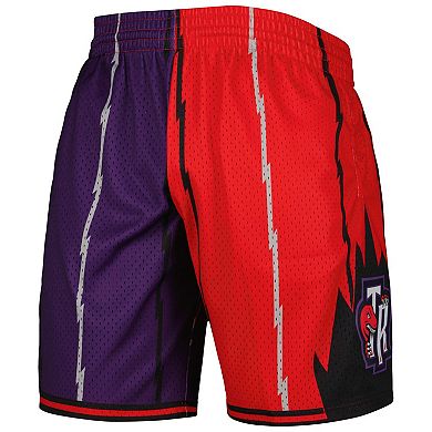 Men's Mitchell & Ness Purple/Red Toronto Raptors Hardwood Classics 1998 Split Swingman Shorts