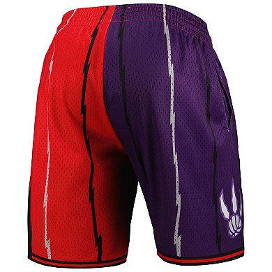 Men's Mitchell & Ness Purple/Red Toronto Raptors Hardwood Classics 1998 Split Swingman Shorts