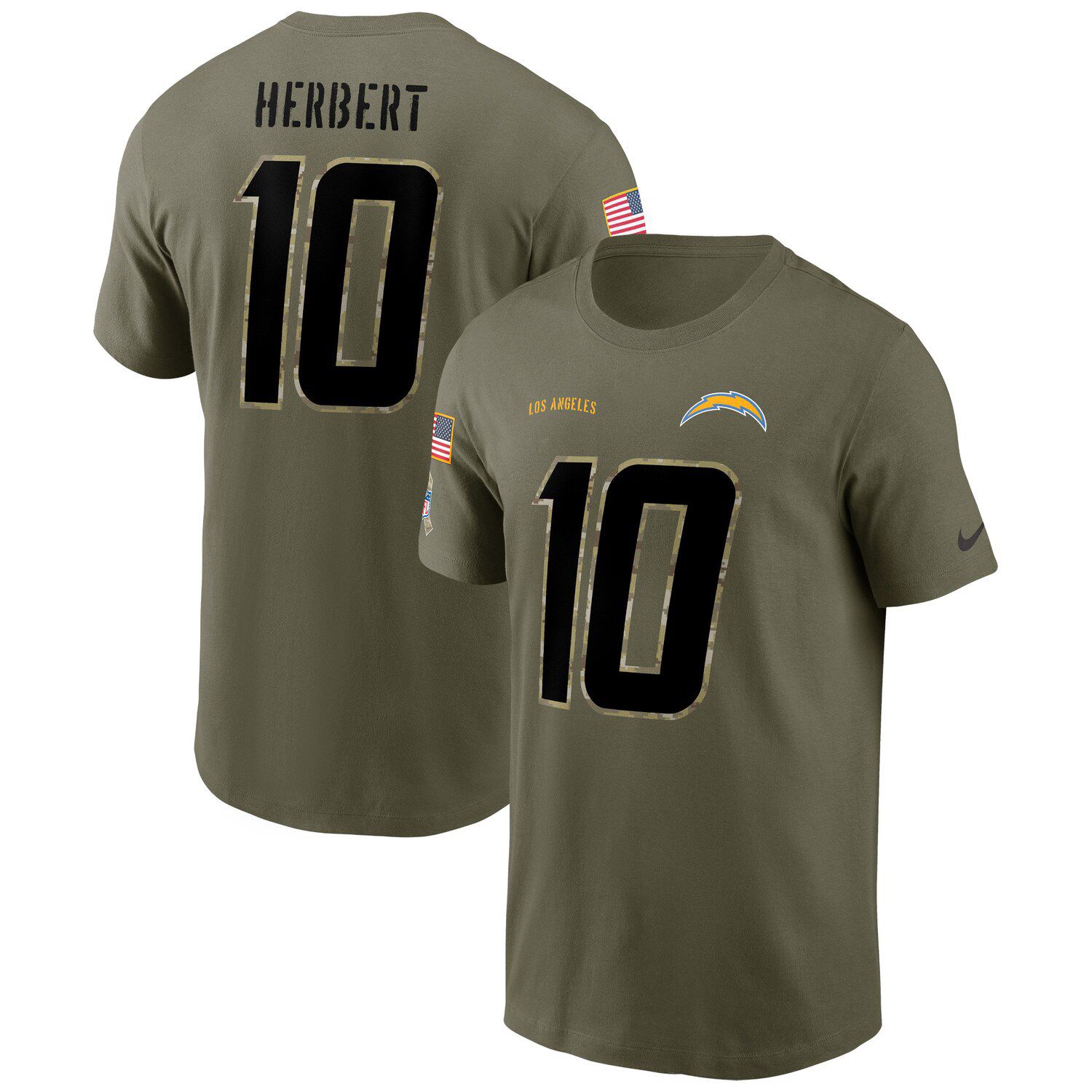 Men's Majestic Threads Justin Herbert Cream/Powder Blue Los Angeles Chargers Vintage Player Name & Number 3/4-Sleeve Fitted T-Shirt Size: Small