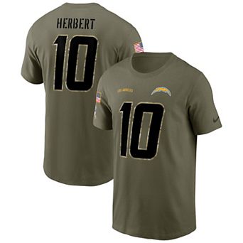 Men's Nike Justin Herbert Olive Los Angeles Chargers 2022 Salute To Service Name & Number T-Shirt