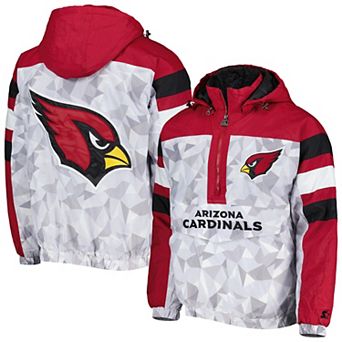 Men's Starter White/Cardinal Arizona Cardinals Thursday Night Gridiron Raglan Half-Zip Hooded Jacket