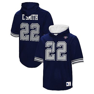 Men's Mitchell & Ness Emmitt Smith Navy Dallas Cowboys Retired Player Mesh Name & Number Hoodie T-Shirt