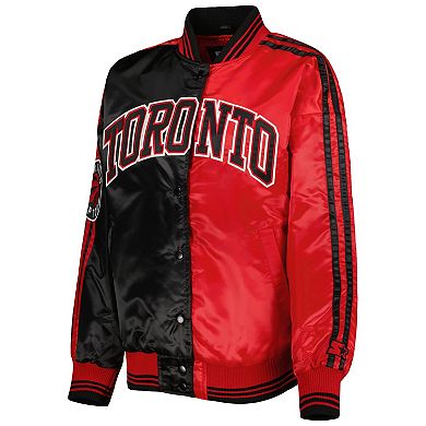 Women's Starter Black/Red Toronto Raptors Split Colorblock Satin Full-Snap Varsity Jacket