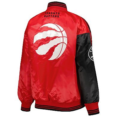 Women's Starter Black/Red Toronto Raptors Split Colorblock Satin Full-Snap Varsity Jacket