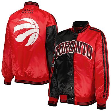 Women's Starter Black/Red Toronto Raptors Split Colorblock Satin Full-Snap Varsity Jacket
