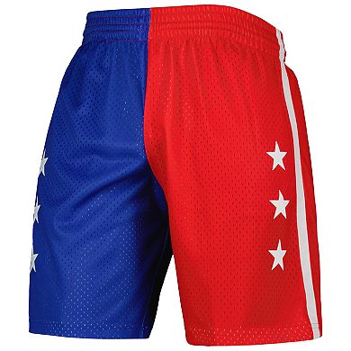 Men's Mitchell & Ness Blue/Red Washington Bullets Hardwood Classics 1996 Split Swingman Shorts