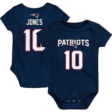 Newborn & Infant Mac Jones Navy New England Patriots Mainliner Player Name & Number Bodysuit