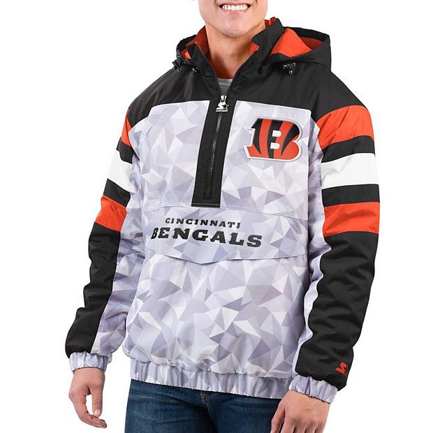 Men's Starter White/Black Cincinnati Bengals Thursday Night Lights Raglan  Half-Snap Hoodie Jacket