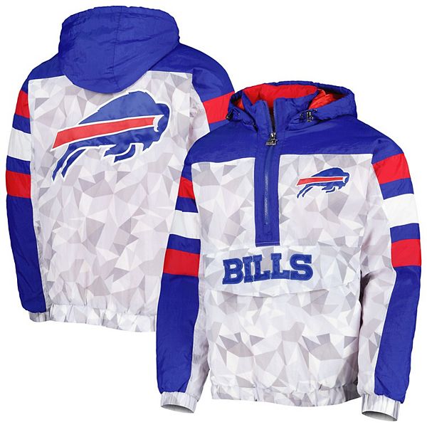 Men's Starter White/Royal Buffalo Bills Thursday Night Gridiron Raglan  Half-Zip Hooded Jacket