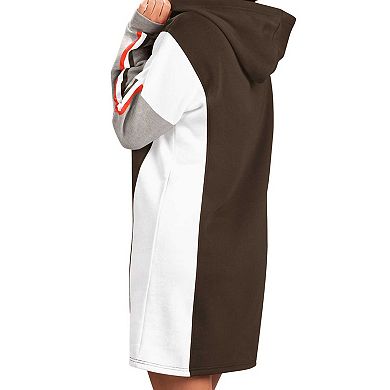 Women's G-III 4Her by Carl Banks Brown/White Cleveland Browns Bootleg Long Sleeve Hoodie T-Shirt Dress