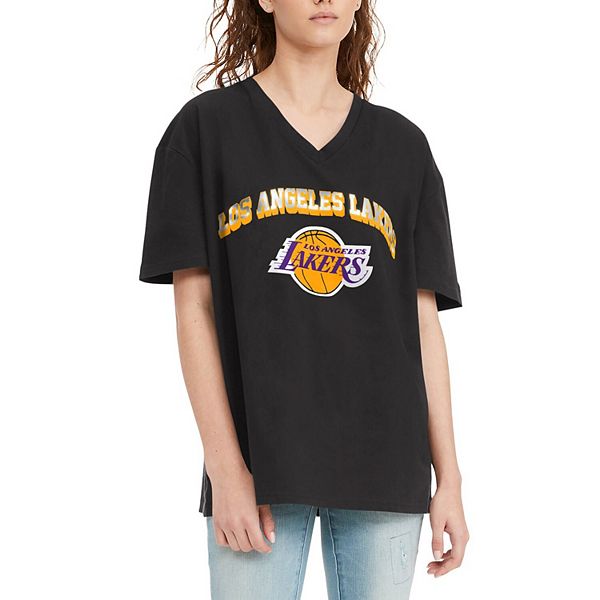 Women's Tommy Jeans Black Los Angeles Lakers Ashley V-Neck T-Shirt