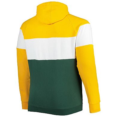 Men's New Era Green Green Bay Packers Big & Tall Throwback Colorblock Fleece Raglan Pullover Hoodie