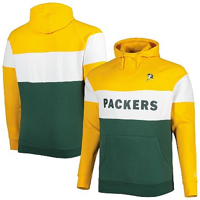 Men's New Era Green Green Bay Packers Big & Tall Throwback Colorblock Fleece Raglan Pullover Hoodie
