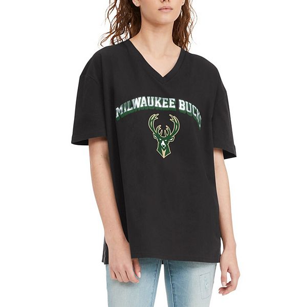 Women's Tommy Jeans Black Milwaukee Bucks Ashley V-Neck T-Shirt