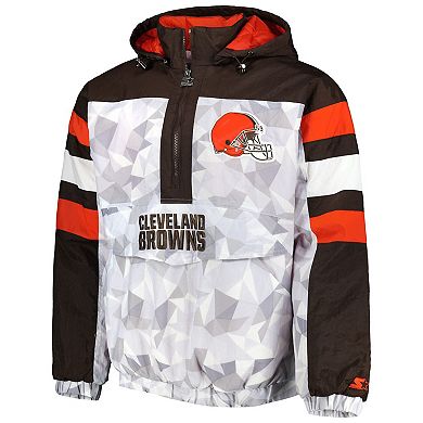 Men's Starter White/Brown Cleveland Browns Thursday Night Gridiron Raglan Half-Zip Hooded Jacket