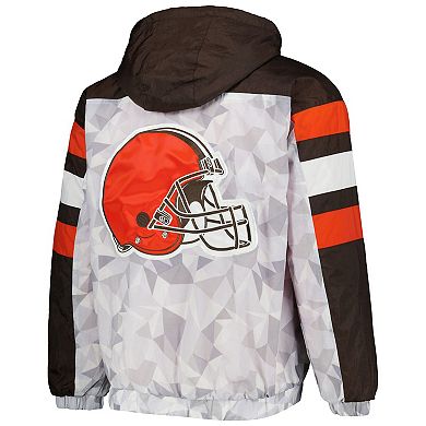 Men's Starter White/Brown Cleveland Browns Thursday Night Gridiron Raglan Half-Zip Hooded Jacket