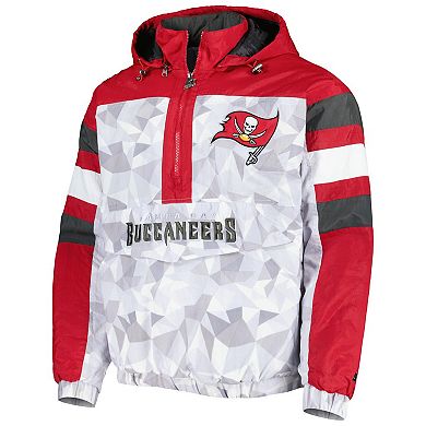 Men's Starter White/Red Tampa Bay Buccaneers Thursday Night Gridiron Raglan Half-Zip Hooded Jacket