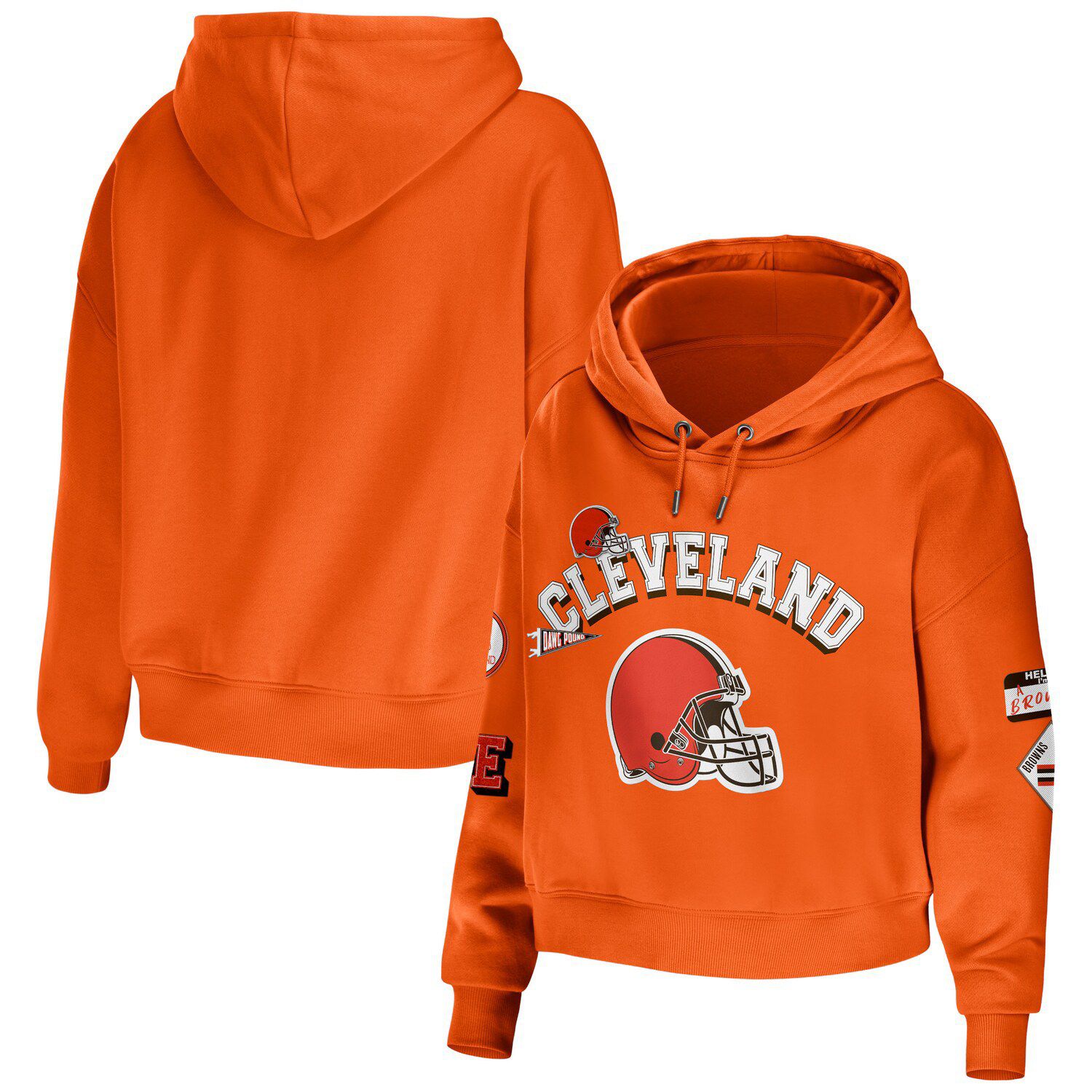 Men's New Era Orange Cleveland Browns Throwback Colorblocked Pullover Hoodie Size: Small