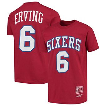 Youth Mitchell & Ness Julius Erving Red Philadelphia 76ers Hardwood Classics Name & Number T-Shirt