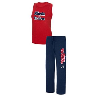 Women's Concepts Sport Navy/Red Atlanta Braves Wordmark Meter Muscle Tank Top & Pants Sleep Set