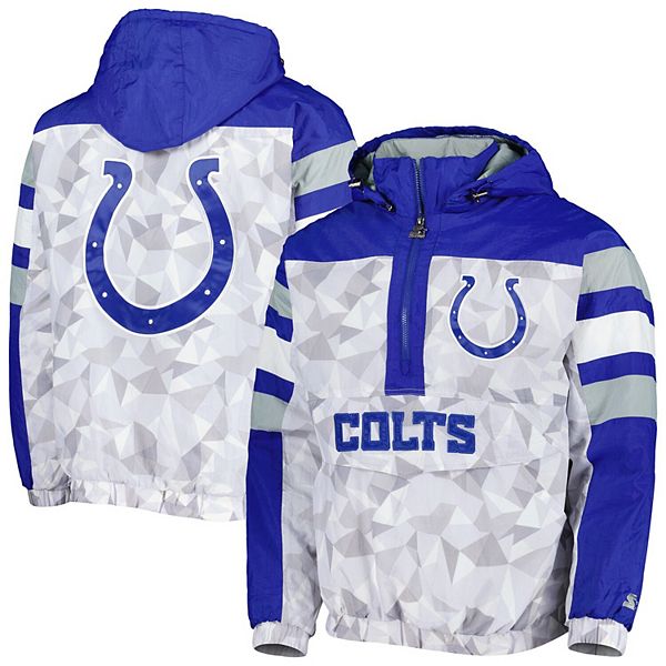 Men's Starter White/Royal Indianapolis Colts Thursday Night Gridiron Raglan  Half-Zip Hooded Jacket