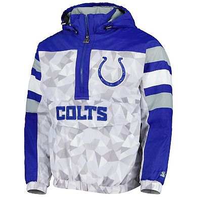 Men's Starter White/Royal Indianapolis Colts Thursday Night Gridiron Raglan Half-Zip Hooded Jacket