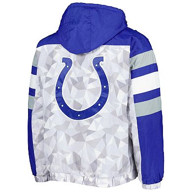 Men's Starter White/Royal Indianapolis Colts Thursday Night Gridiron Raglan Half-Zip Hooded Jacket