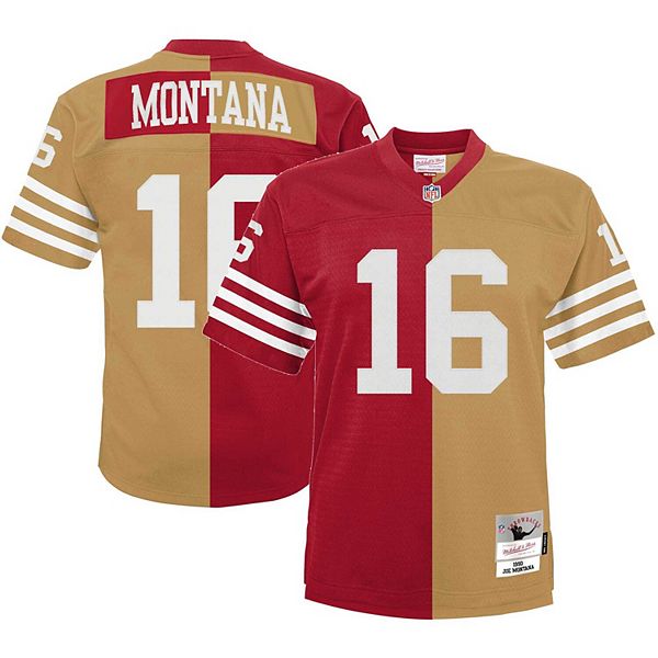 Youth Mitchell & Ness Joe Montana Scarlet/Gold San Francisco 49ers Split  Legacy Jersey