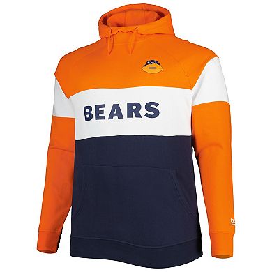 Men's New Era Navy Chicago Bears Big & Tall Throwback Colorblock Fleece Raglan Pullover Hoodie