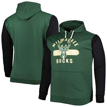 Men's Fanatics Branded Hunter Green/Black Milwaukee Bucks Big & Tall Bold Attack Pullover Hoodie