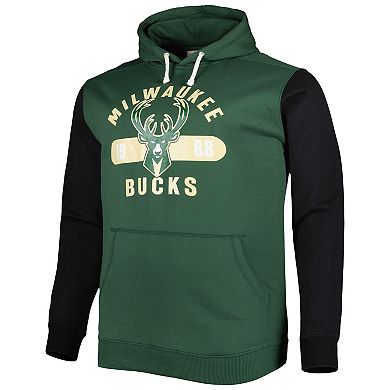 Men's Fanatics Branded Hunter Green/Black Milwaukee Bucks Big & Tall Bold Attack Pullover Hoodie