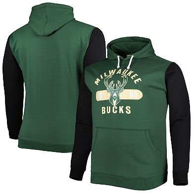 Men's Fanatics Branded Hunter Green/Black Milwaukee Bucks Big & Tall Bold Attack Pullover Hoodie