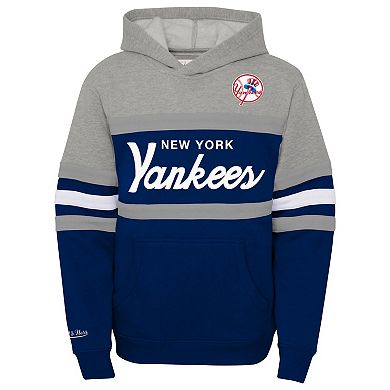 Youth Mitchell & Ness Heather Gray/Navy New York Yankees Cooperstown Collection Head Coach Pullover Hoodie