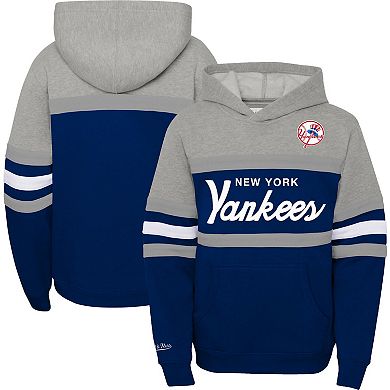 Youth Mitchell & Ness Heather Gray/Navy New York Yankees Cooperstown Collection Head Coach Pullover Hoodie