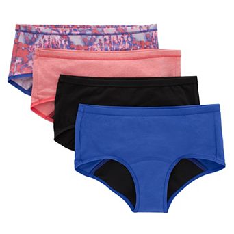 Girls Hanes® 4 Pack Ultimate Comfort Moderate Leaks Period Panties Boyshorts Underwear