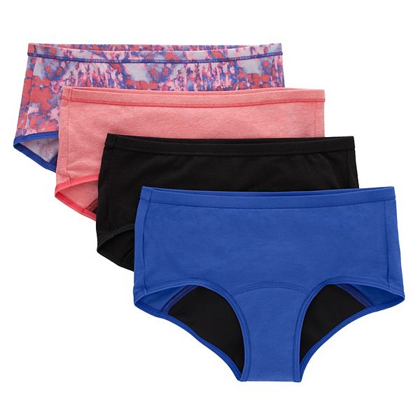 Hanes Comfort, Period. Girls' Boyshort Period Underwear, Moderate Leaks,  4-Pack