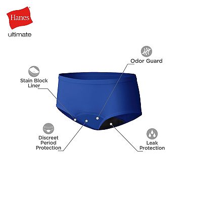 Girls Hanes® 4 Pack Ultimate Comfort Moderate Leaks Period Panties Boyshorts Underwear