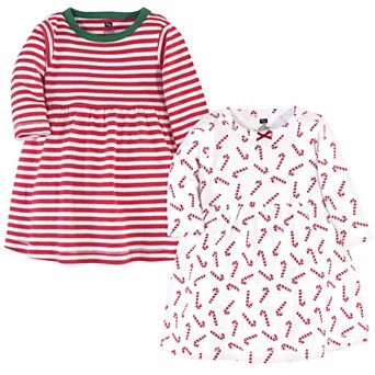 Hudson Baby Infant and Toddler Girl Long-Sleeve Cotton Dresses 2 pk Candy Cane