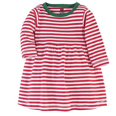 Hudson Baby Infant and Toddler Girl Long-Sleeve Cotton Dresses 2pk, Candy Cane