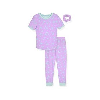 Sleep On It Girls 2 pc Soft Jersey Snug-Fit Pajama Top and Pajama Pant Set with Scrunchie - Toddler